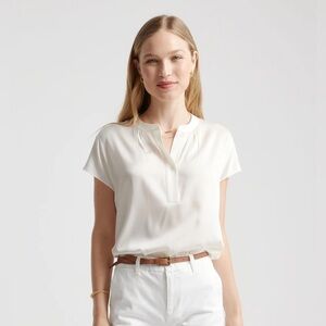 Quince Washable Stretch Silk Dolman Sleeve Blouse in Ivory Size XL